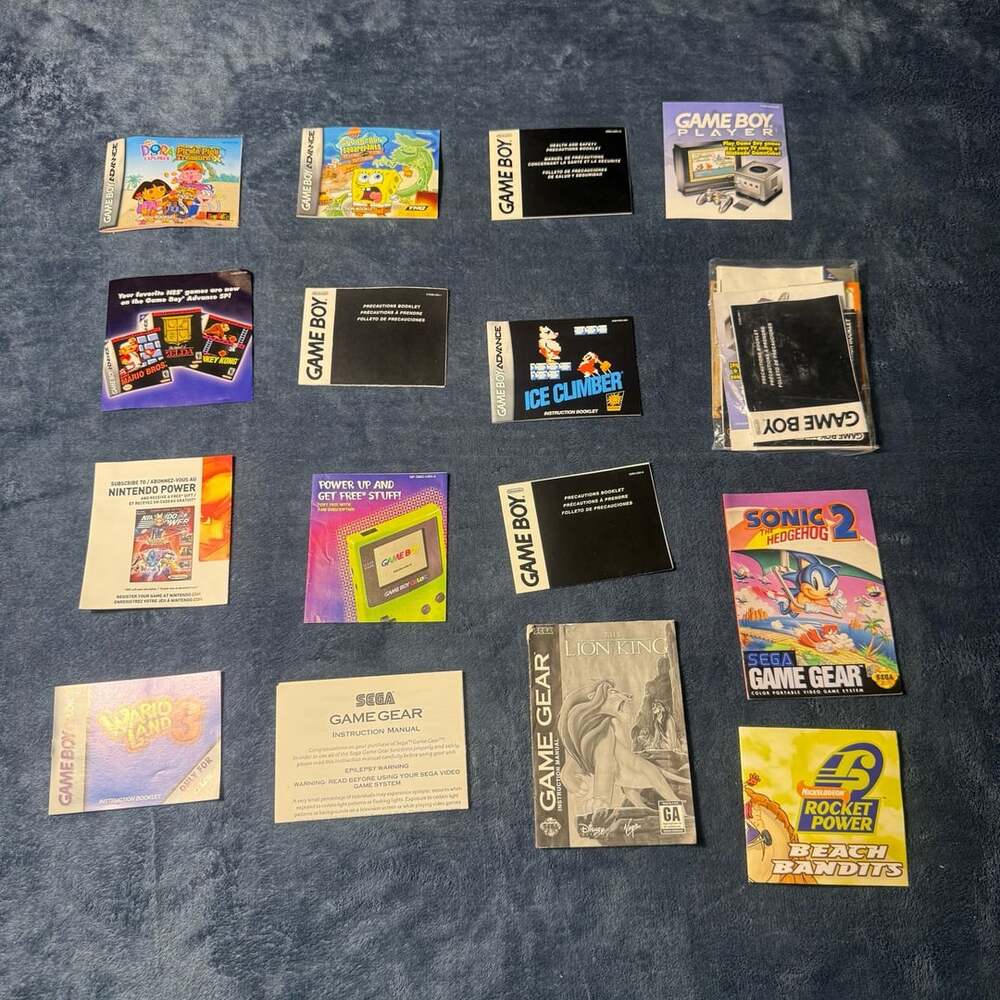 Vintage Nintendo Game Boy and Sega Game Gear Instruction Manuals and Booklets